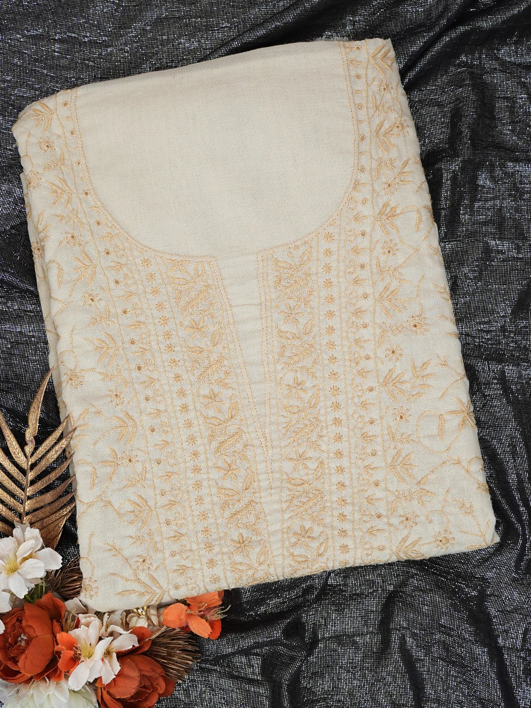 Ada Hand Embroidered Fawn Cotton Lucknowi Chikankari Unstitched Kurta Piece 01A362262
