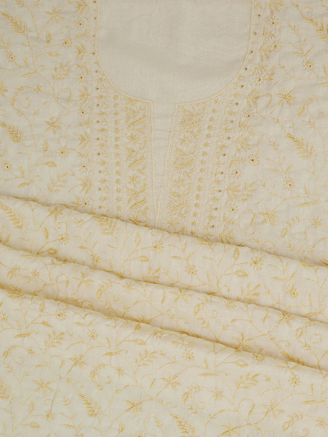 Ada Hand Embroidered Fawn Cotton Lucknowi Chikankari Unstitched Kurta Piece 01A362262