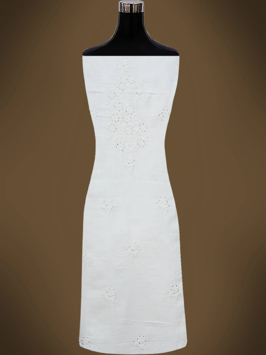 Ada Hand Embroidered White Modal Lucknowi Chikankari Unstitched Kurta Piece With Mukaish Work 01A512782