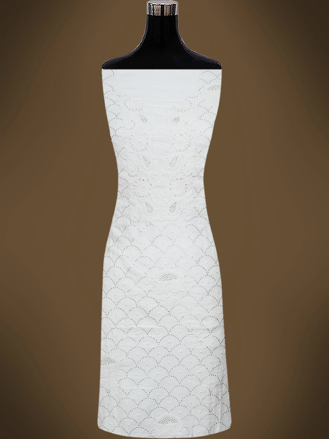 Ada Hand Embroidered White Modal Lucknowi Chikankari Unstitched Kurta Piece With Mukaish Work 01A512782