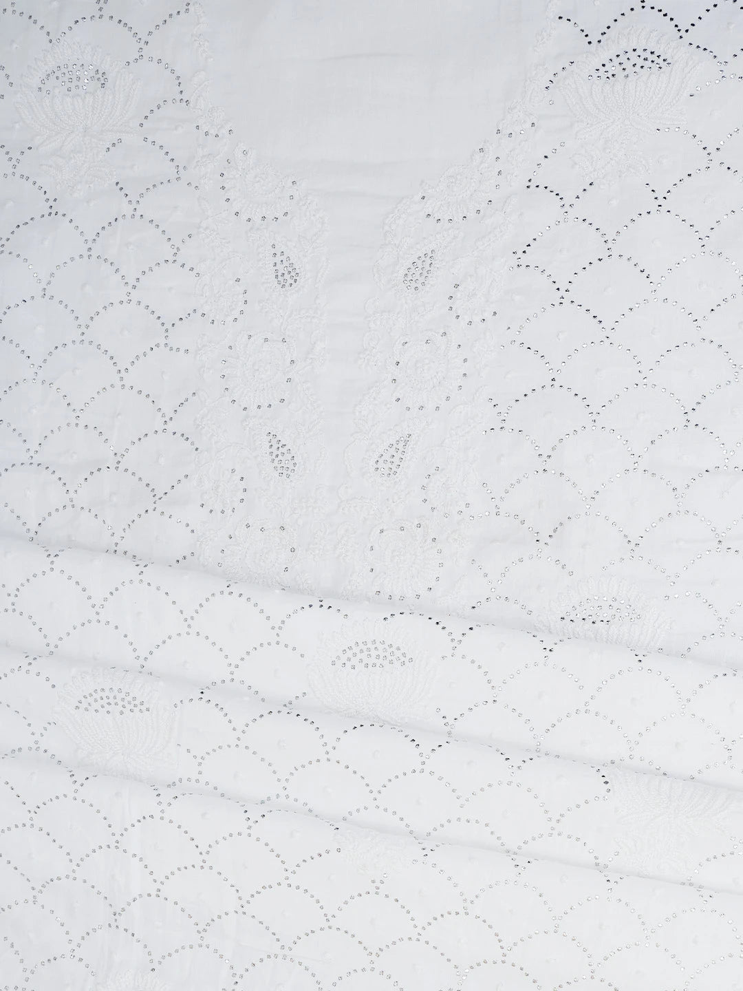 Ada Hand Embroidered White Modal Lucknowi Chikankari Unstitched Kurta Piece With Mukaish Work 01A512782