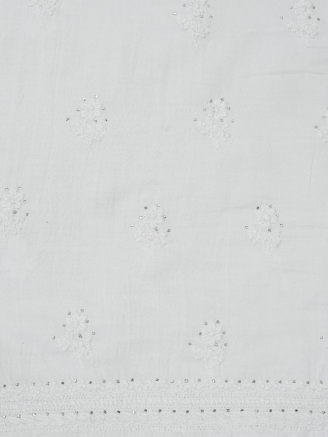Ada Hand Embroidered White Modal Lucknowi Chikankari Unstitched Kurta Piece With Mukaish Work 01A512782