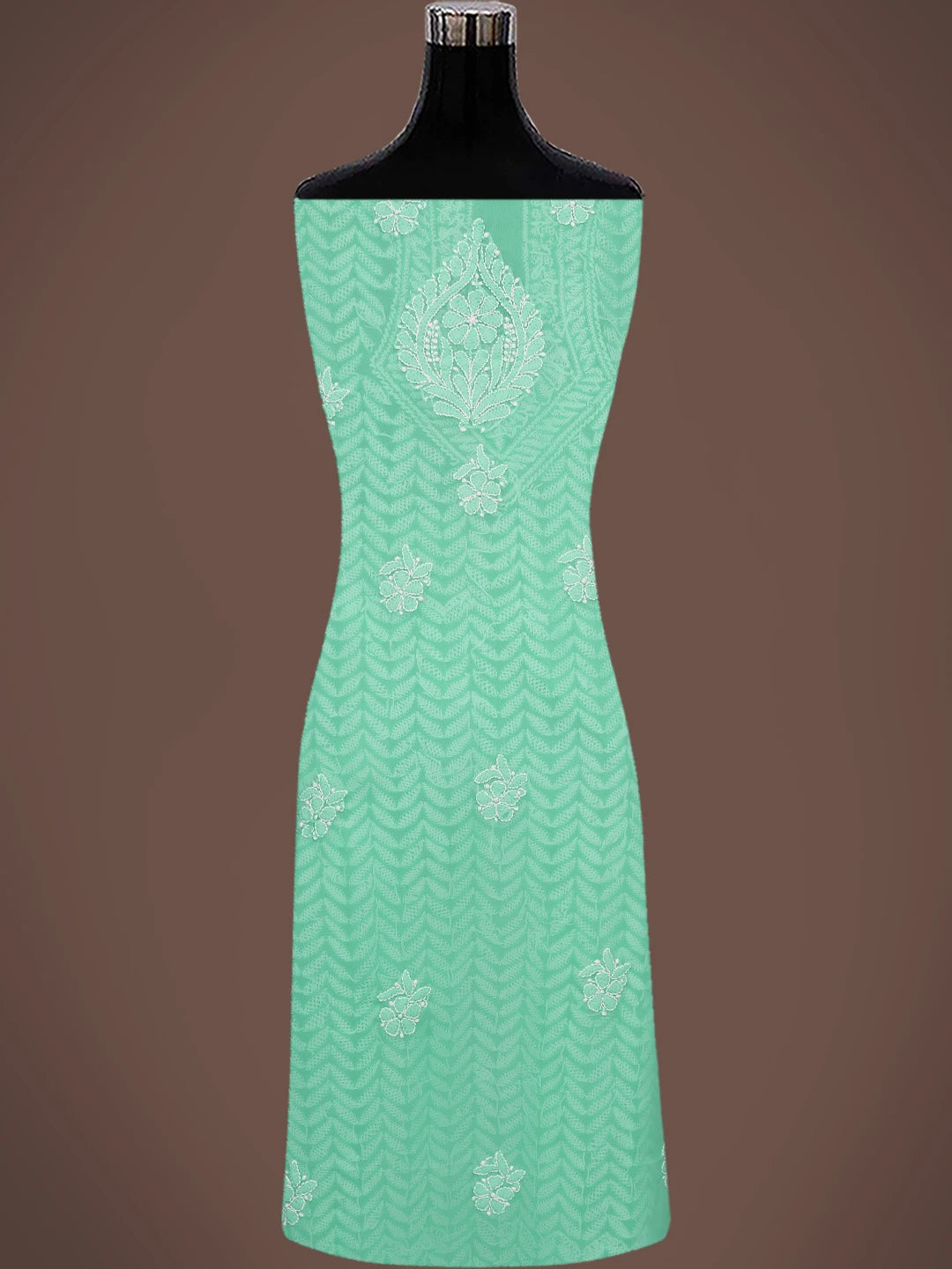 Ada Hand Embroidered Bright Sea Green Georgette Lucknowi Chikankari Unstitched Kurta Piece 01A445313