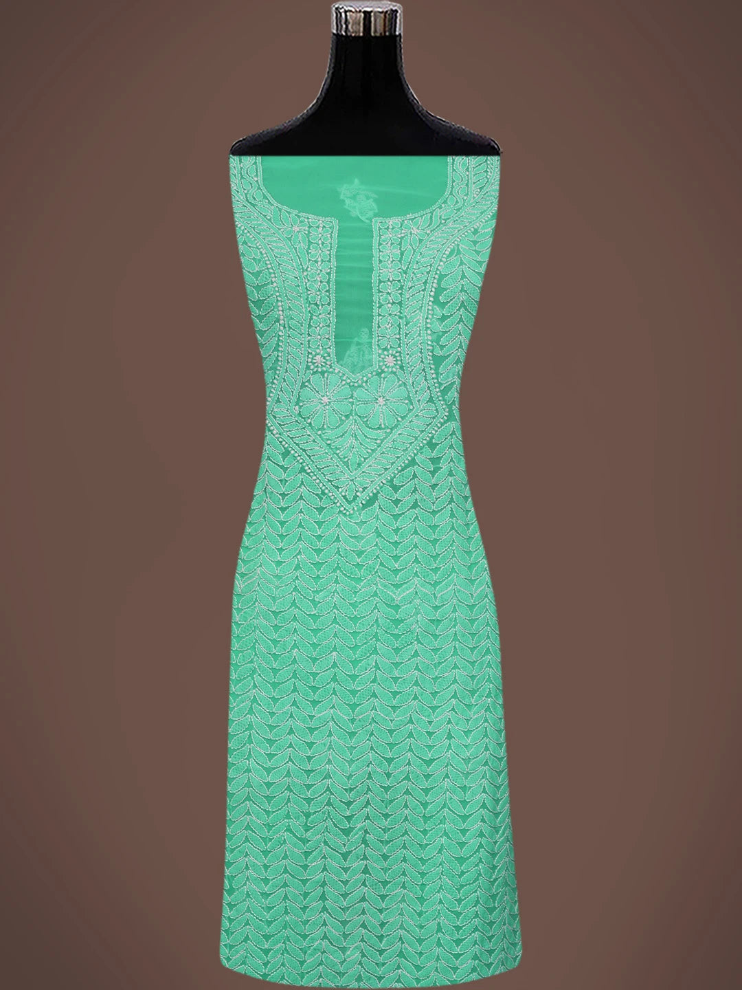 Ada Hand Embroidered Bright Sea Green Georgette Lucknowi Chikankari Unstitched Kurta Piece 01A445313