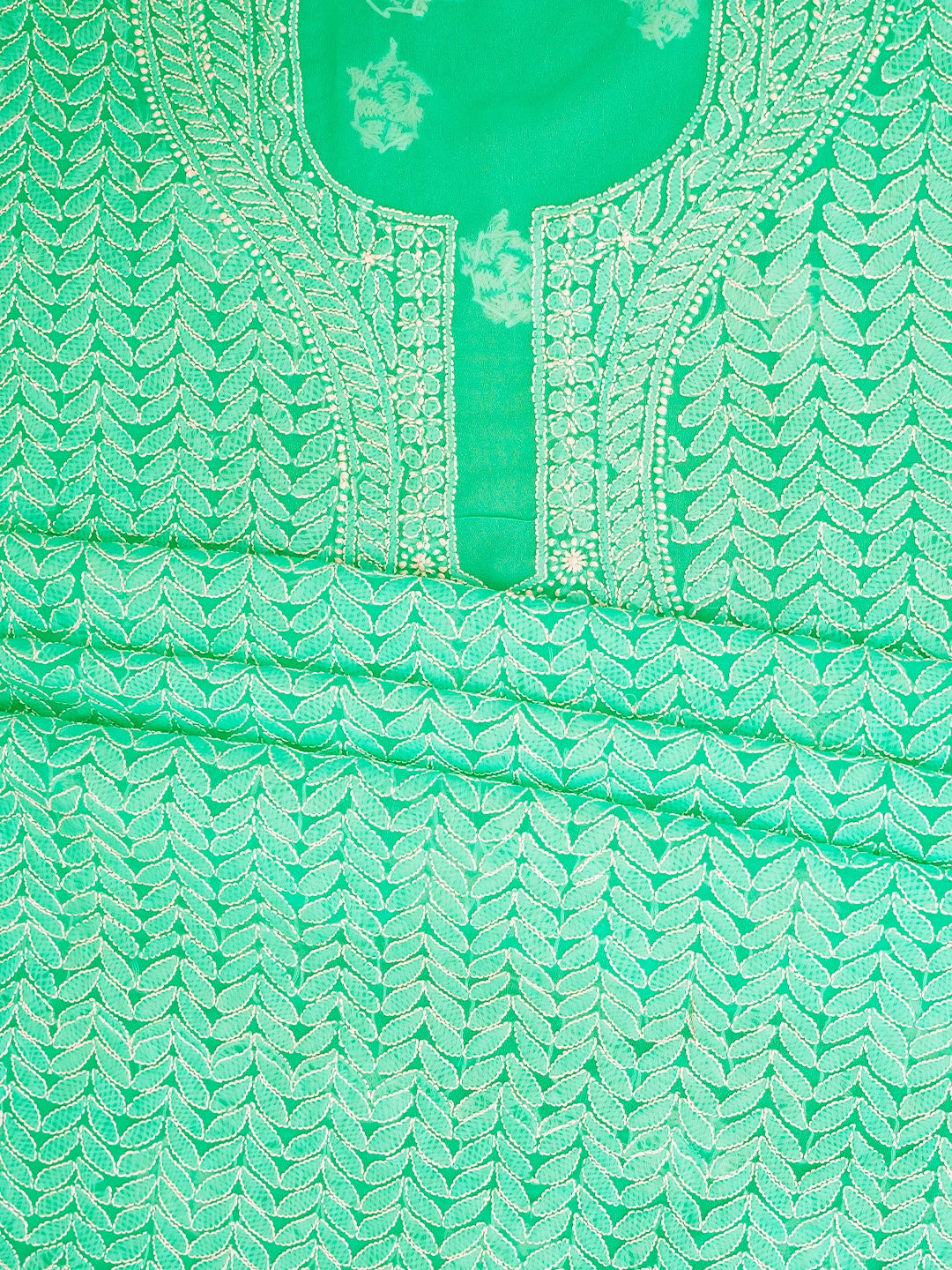 Ada Hand Embroidered Bright Sea Green Georgette Lucknowi Chikankari Unstitched Kurta Piece 01A445313