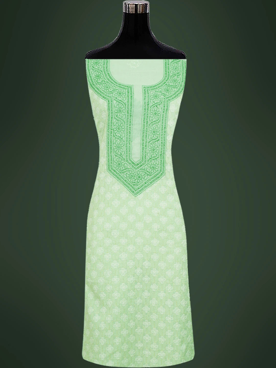 Ada Hand Embroidered Sea Green Cotton Lucknowi Chikankari Unstitched Kurta Piece 01A631154