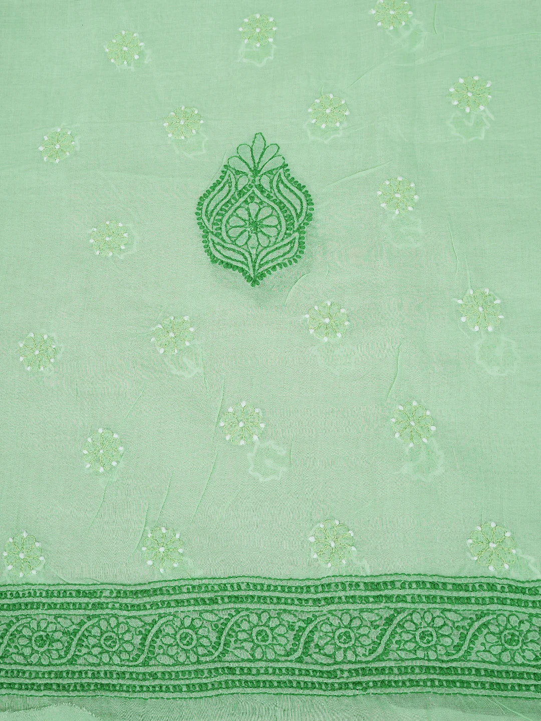 Ada Hand Embroidered Sea Green Cotton Lucknowi Chikankari Unstitched Kurta Piece 01A631154