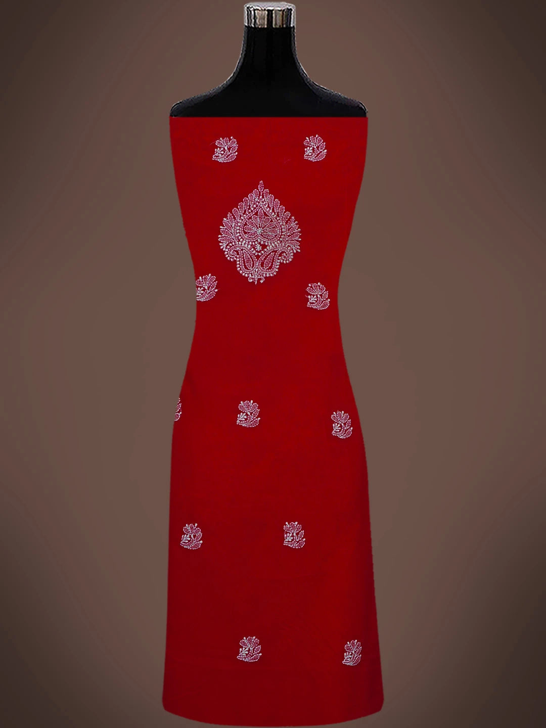 Ada Hand Embroidered Red Georgette Lucknowi Chikankari Unstitched Kurta Piece 01A736942