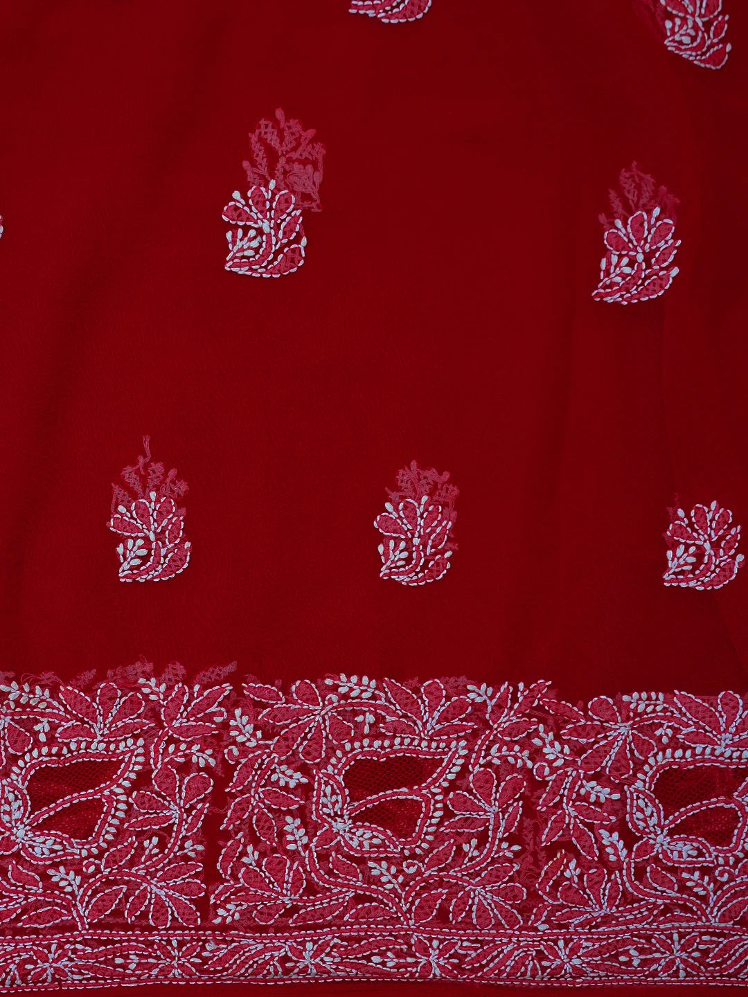 Ada Hand Embroidered Red Georgette Lucknowi Chikankari Unstitched Kurta Piece 01A736942