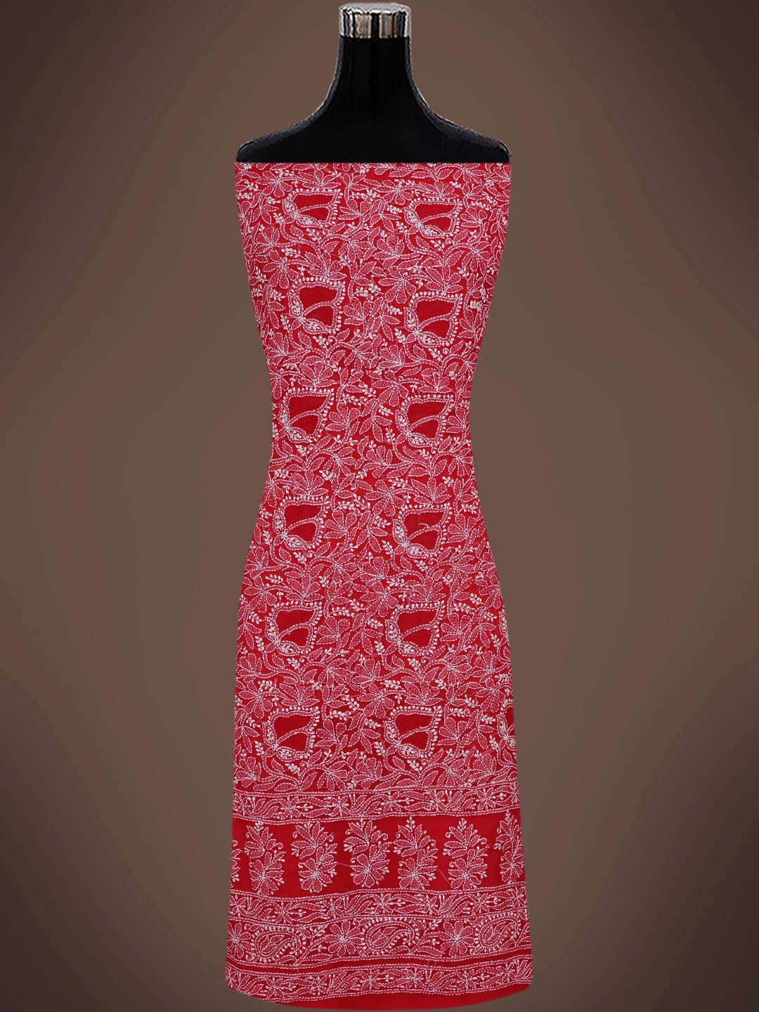 Ada Hand Embroidered Red Georgette Lucknowi Chikankari Unstitched Kurta Piece 01A736942