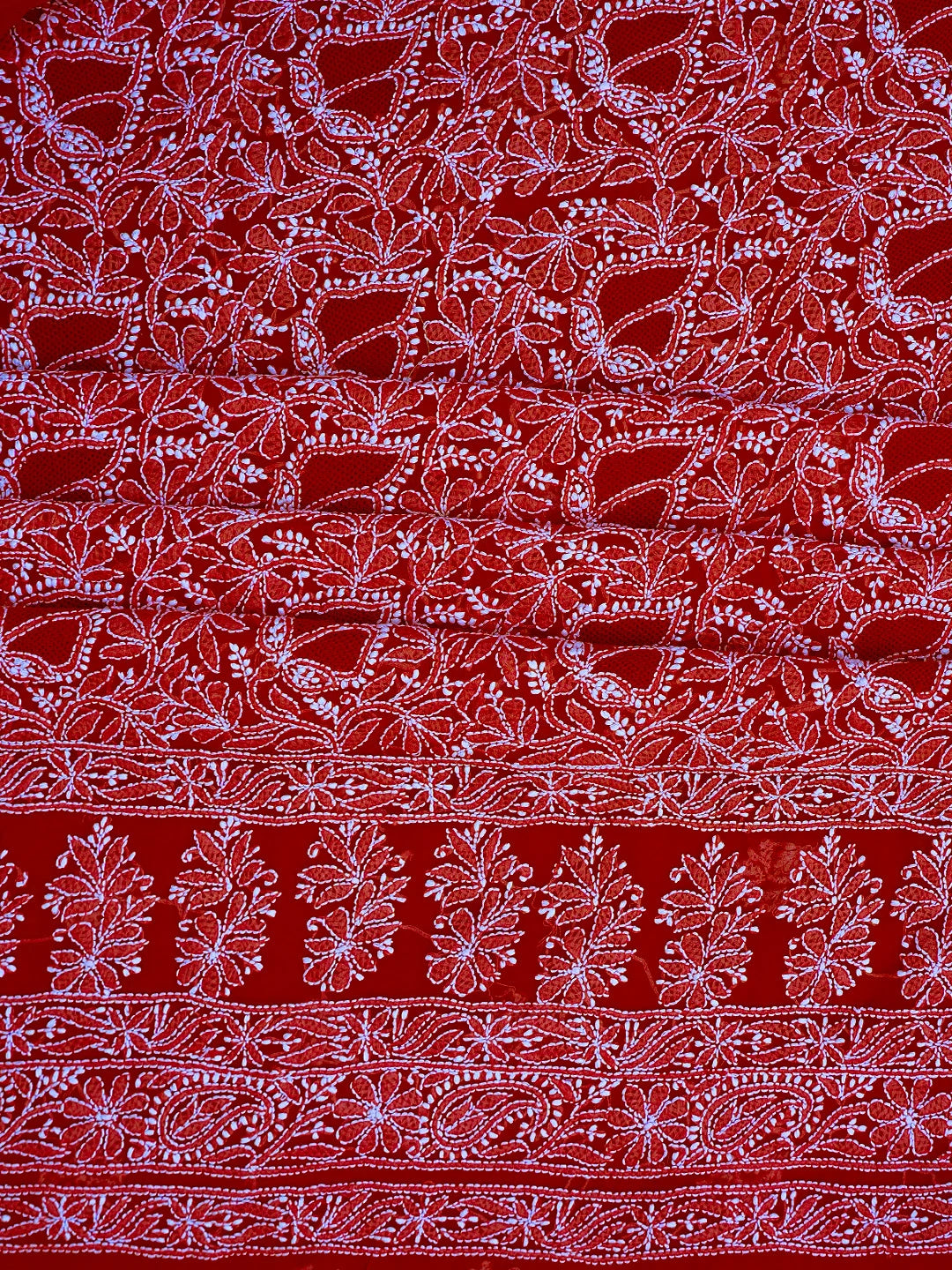Ada Hand Embroidered Red Georgette Lucknowi Chikankari Unstitched Kurta Piece 01A736942