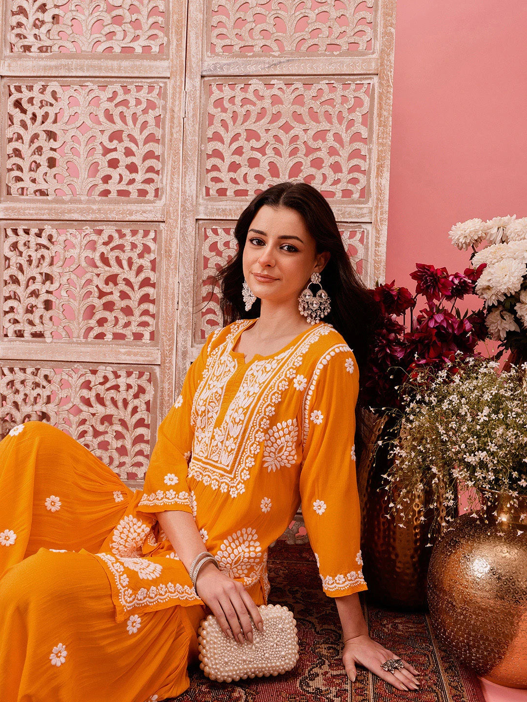 Ada Hand Embroidered Yellow Modal Lucknowi Chikankari Garara Set A811317