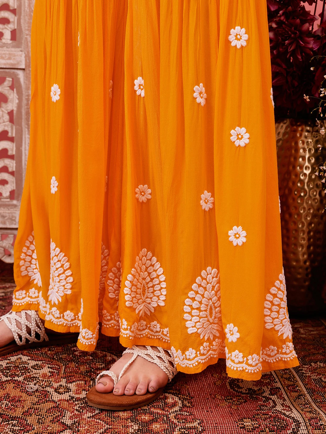 Ada Hand Embroidered Yellow Modal Lucknowi Chikankari Garara Set A811317