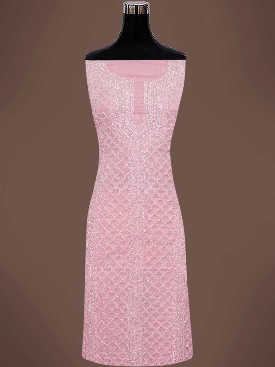Ada Hand Embroidered Baby Pink Cotton Lucknowi Chikankari Unstitched Kurta Piece 01A724510