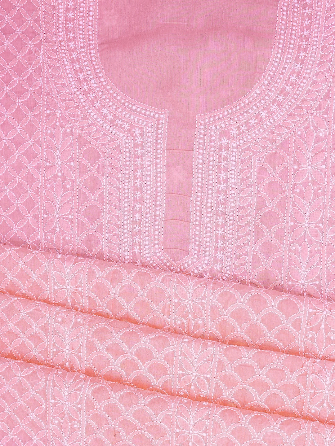 Ada Hand Embroidered Baby Pink Cotton Lucknowi Chikankari Unstitched Kurta Piece 01A724510
