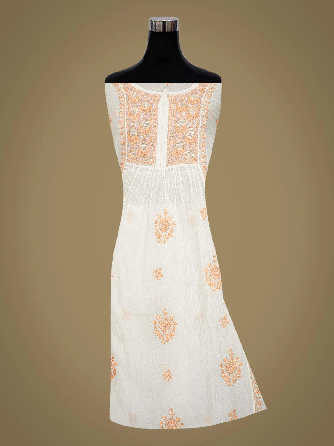 Ada Hand Embroidered Off White Chanderi Lucknowi Chikankari Semi-stitched Kurta Dupatta Set With Cutdana Work 01A496733