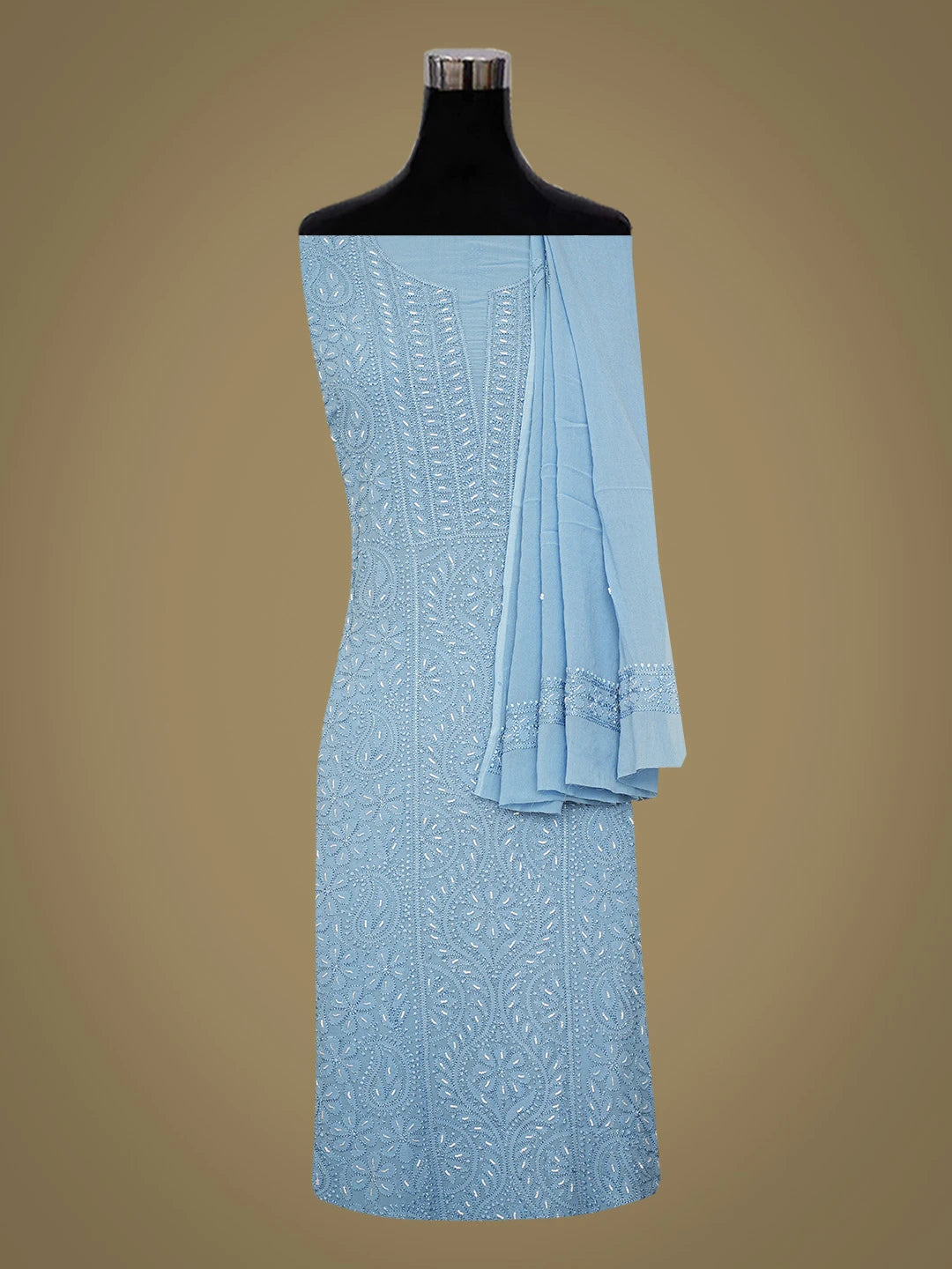 Ada Hand Embroidered Blue Viscose Georgette Lucknowi Chikankari Unstitched Kurta Dupatta Set With Cutdana Work 01A751141