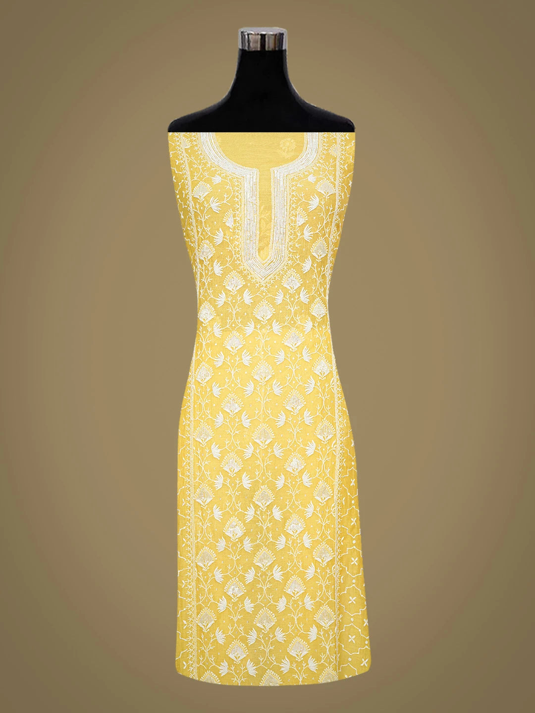 Ada Hand Embroidered Yellow Chanderi Lucknowi Chikankari Semi-stitched Kurta Dupatta Set With Cutdana Work 01A744552