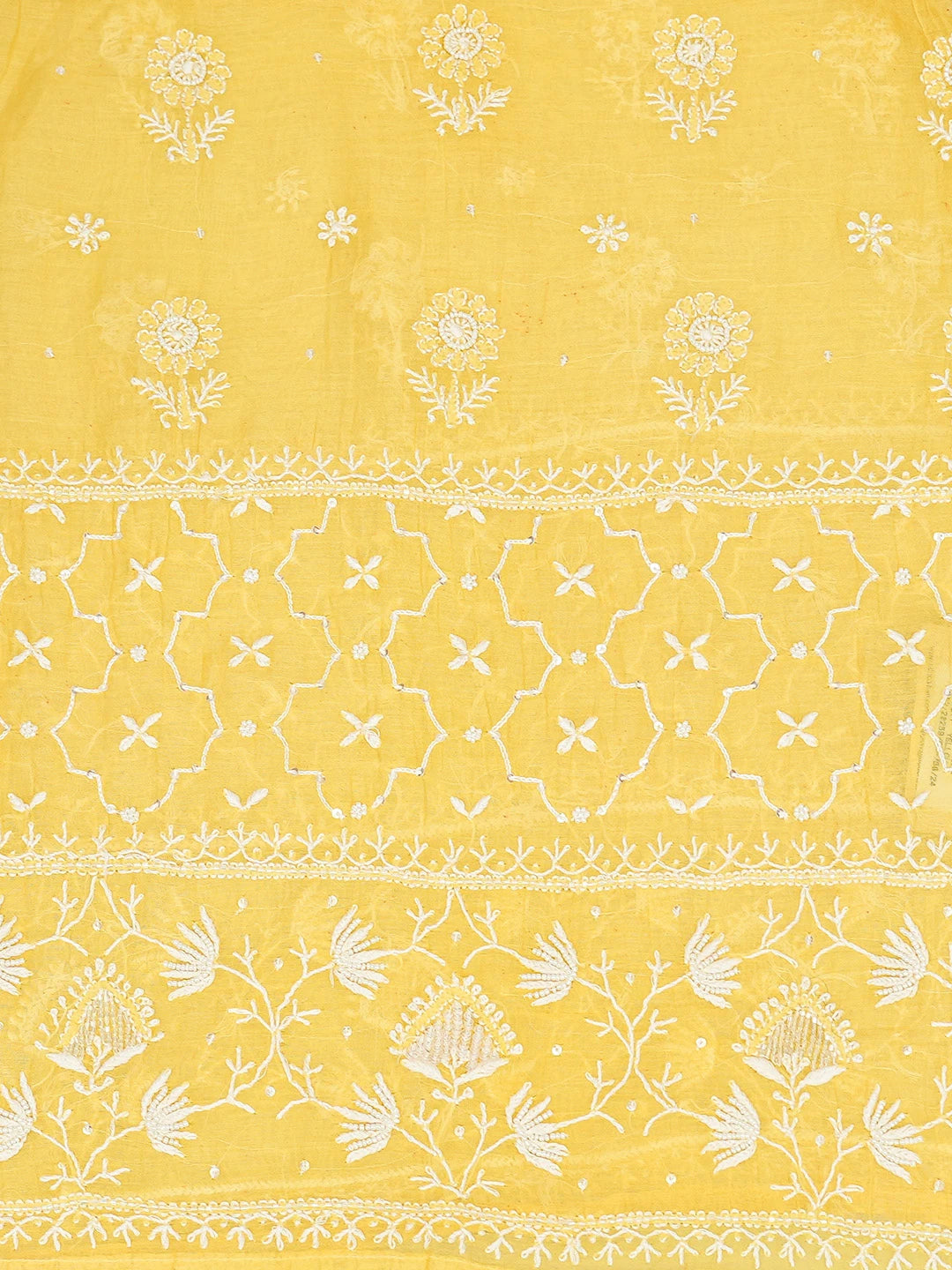 Ada Hand Embroidered Yellow Chanderi Lucknowi Chikankari Semi-stitched Kurta Dupatta Set With Cutdana Work 01A744552