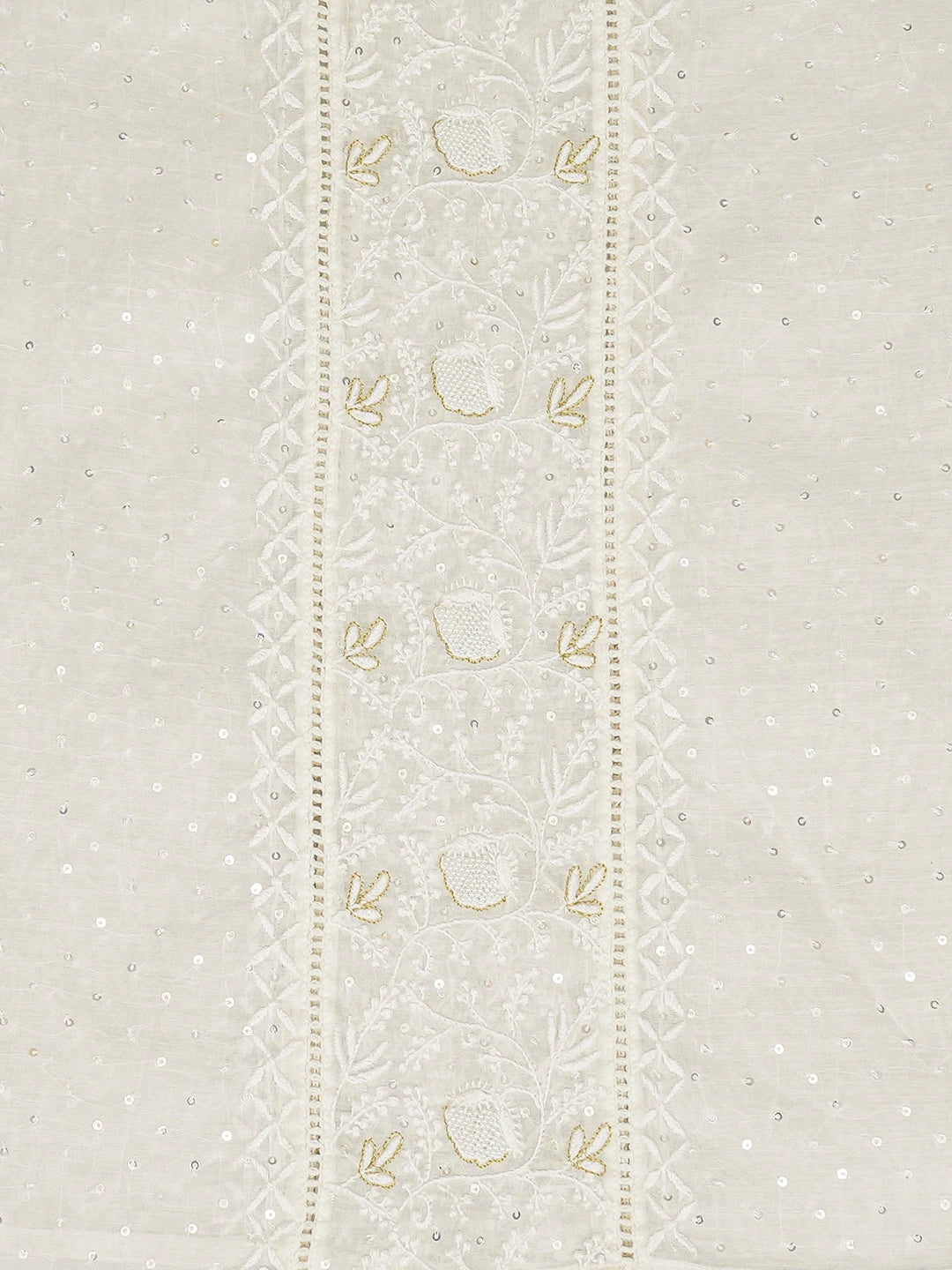 Ada Hand Embroidered Smoke White Chanderi Lucknowi Chikankari Semi-stitched Kurta Dupatta Set With Pearl Work 01A712658