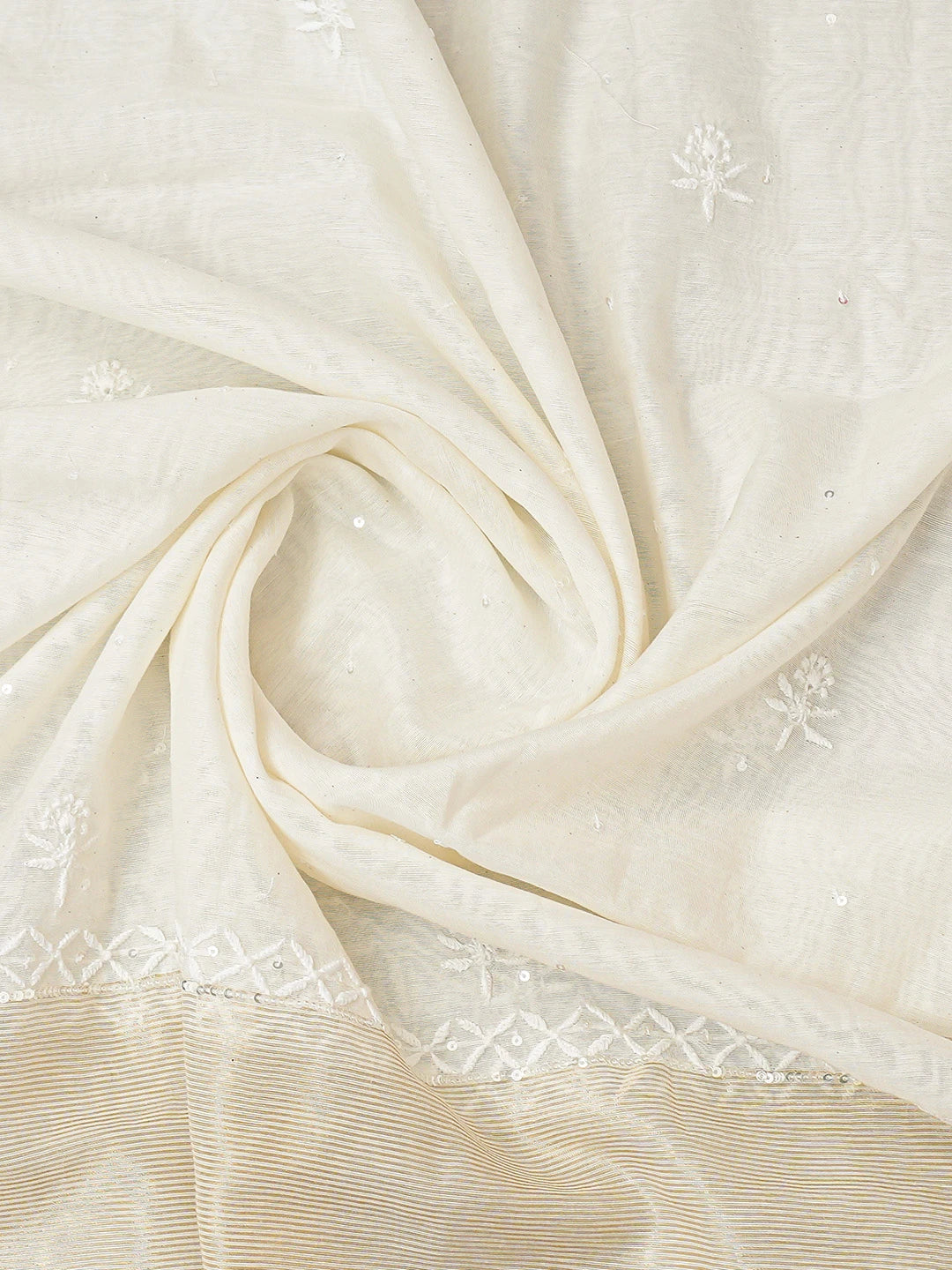 Ada Hand Embroidered Smoke White Chanderi Lucknowi Chikankari Semi-stitched Kurta Dupatta Set With Pearl Work 01A712658