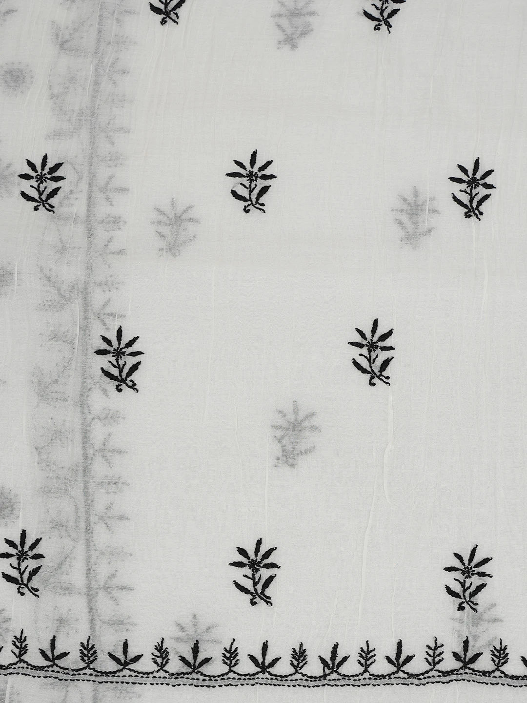 Ada Hand Embroidered White Chanderi Lucknowi Chikankari Unstitched Kurta Dupatta Set 01A750223
