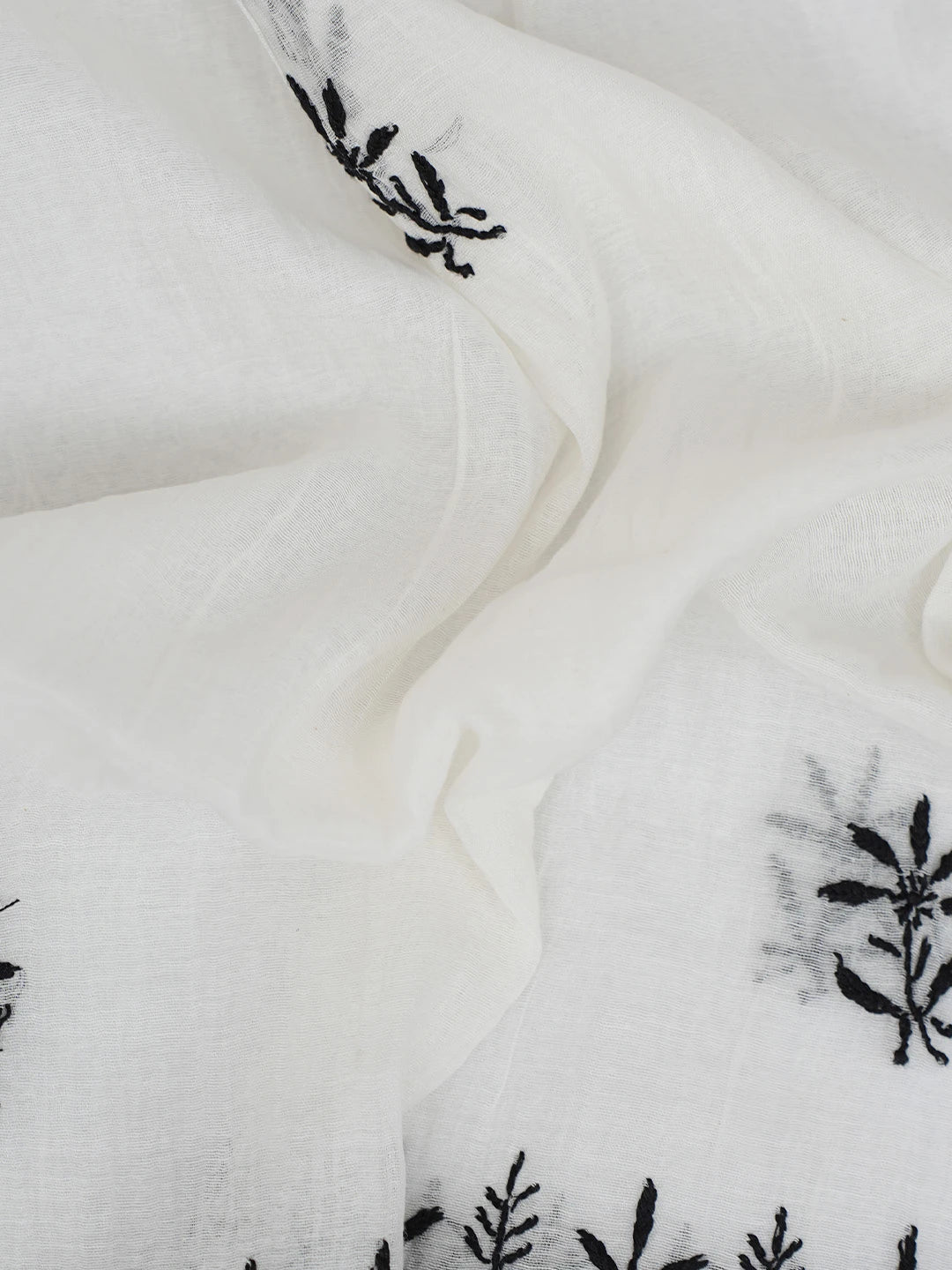 Ada Hand Embroidered White Chanderi Lucknowi Chikankari Unstitched Kurta Dupatta Set 01A750223