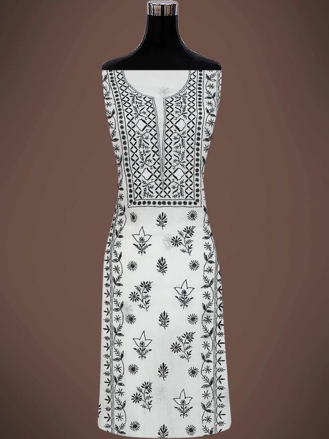 Ada Hand Embroidered White Chanderi Lucknowi Chikankari Unstitched Kurta Dupatta Set 01A750223