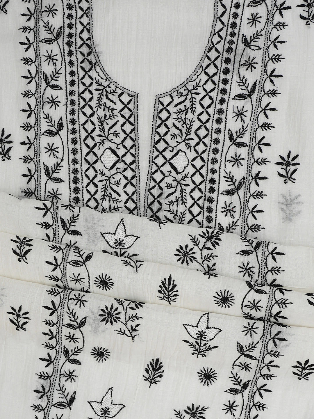 Ada Hand Embroidered White Chanderi Lucknowi Chikankari Unstitched Kurta Dupatta Set 01A750223