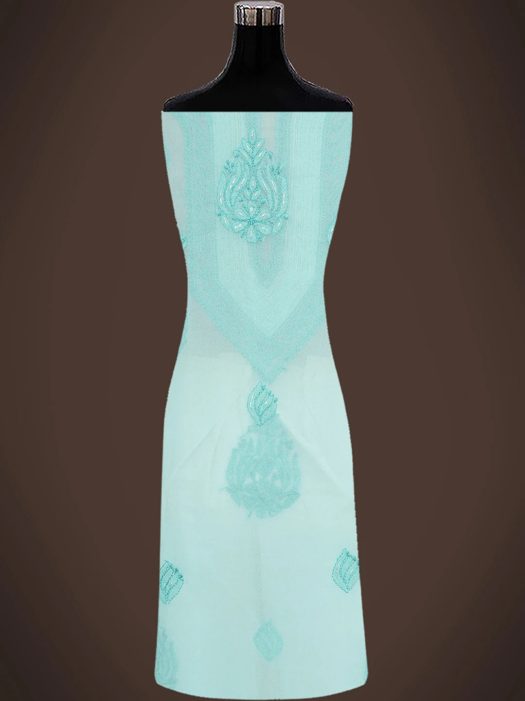 Ada Hand Embroidered Blue Georgette Lucknowi Chikankari Unstitched Suit Piece With Cutdana Work 01A713312