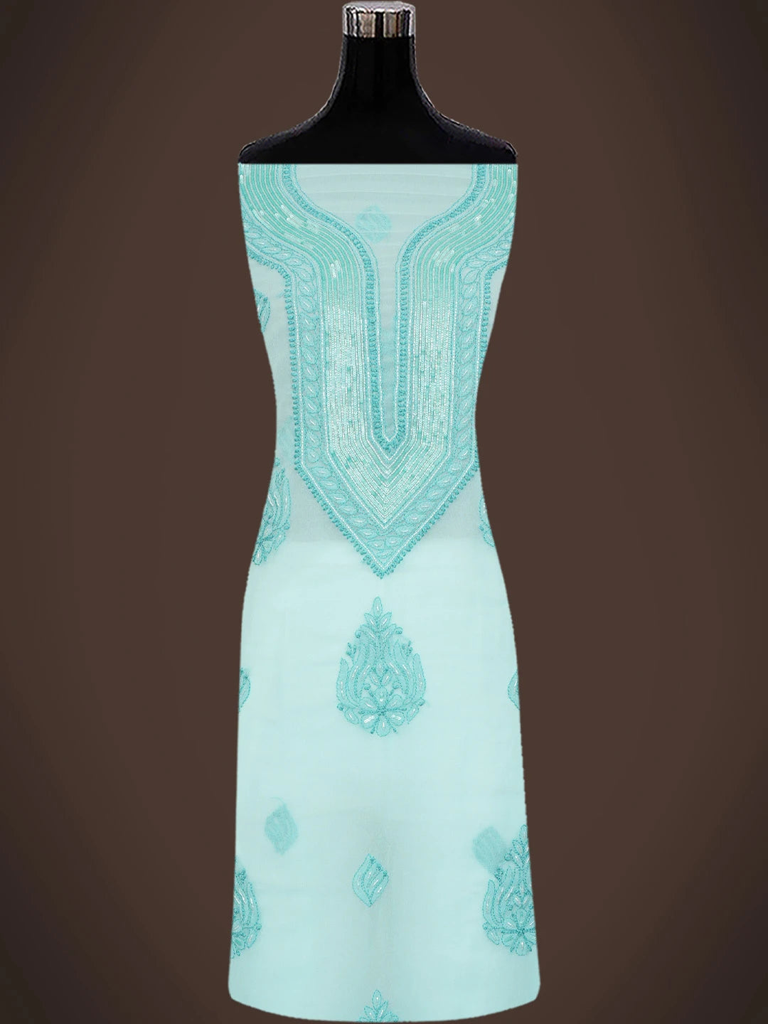 Ada Hand Embroidered Blue Georgette Lucknowi Chikankari Unstitched Suit Piece With Cutdana Work 01A713312