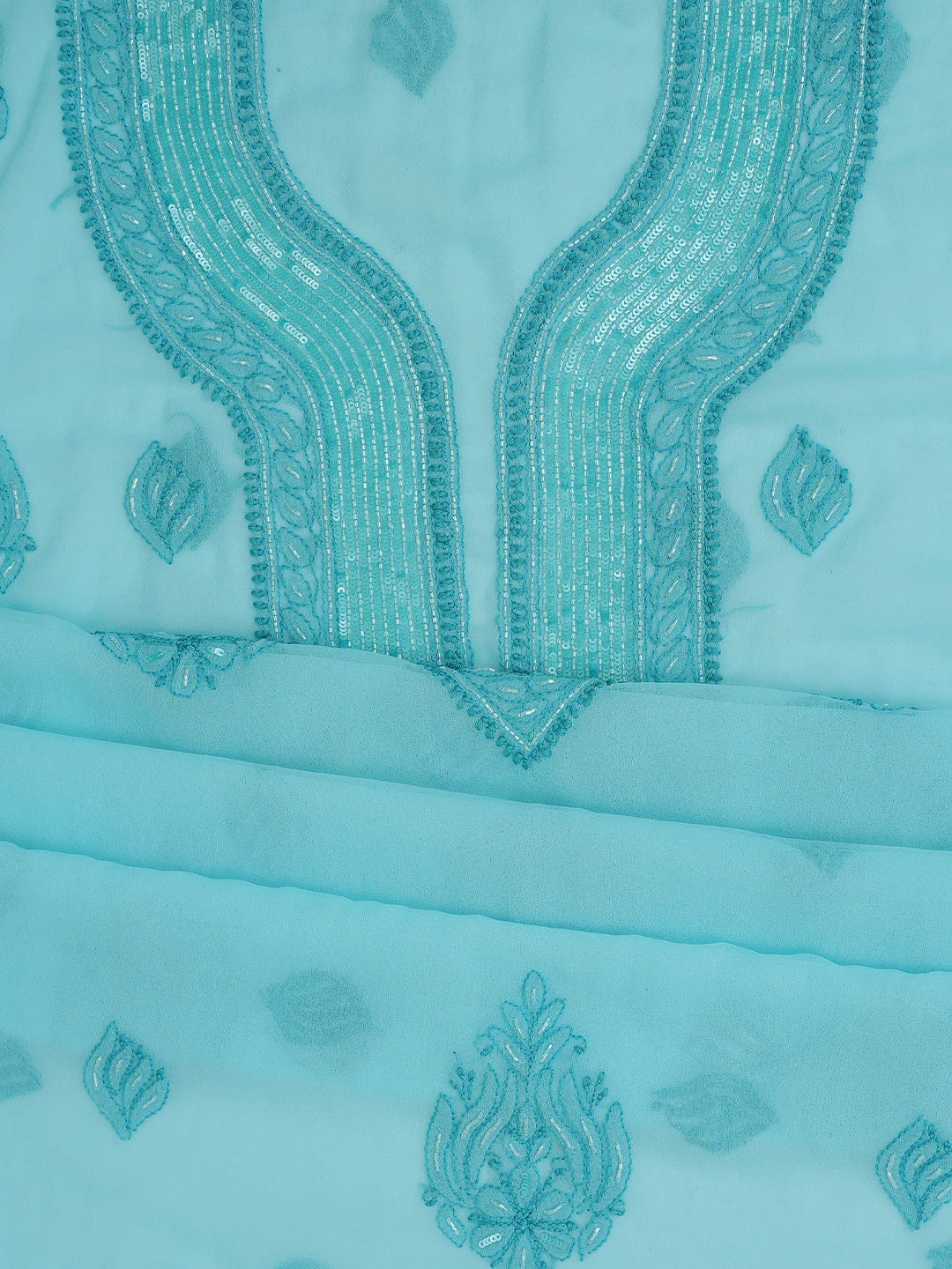 Ada Hand Embroidered Blue Georgette Lucknowi Chikankari Unstitched Suit Piece With Cutdana Work 01A713312