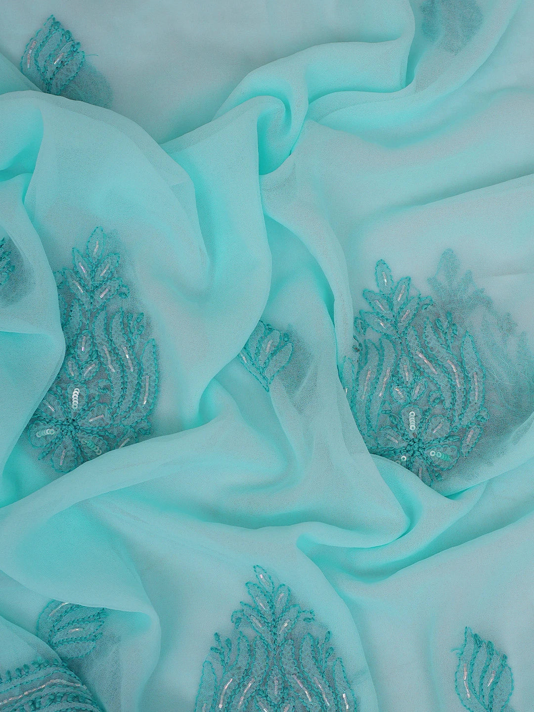 Ada Hand Embroidered Blue Georgette Lucknowi Chikankari Unstitched Suit Piece With Cutdana Work 01A713312