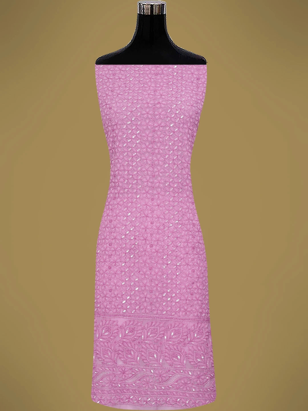 Ada Hand Embroidered Pink Georgette Lucknowi Chikankari Unstitched Suit Piece With Pearl Work 01A749941