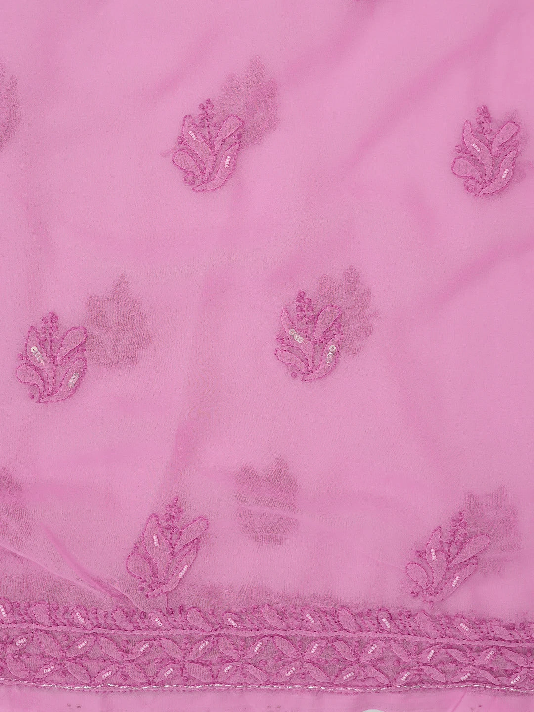 Ada Hand Embroidered Pink Georgette Lucknowi Chikankari Unstitched Suit Piece With Pearl Work 01A749941
