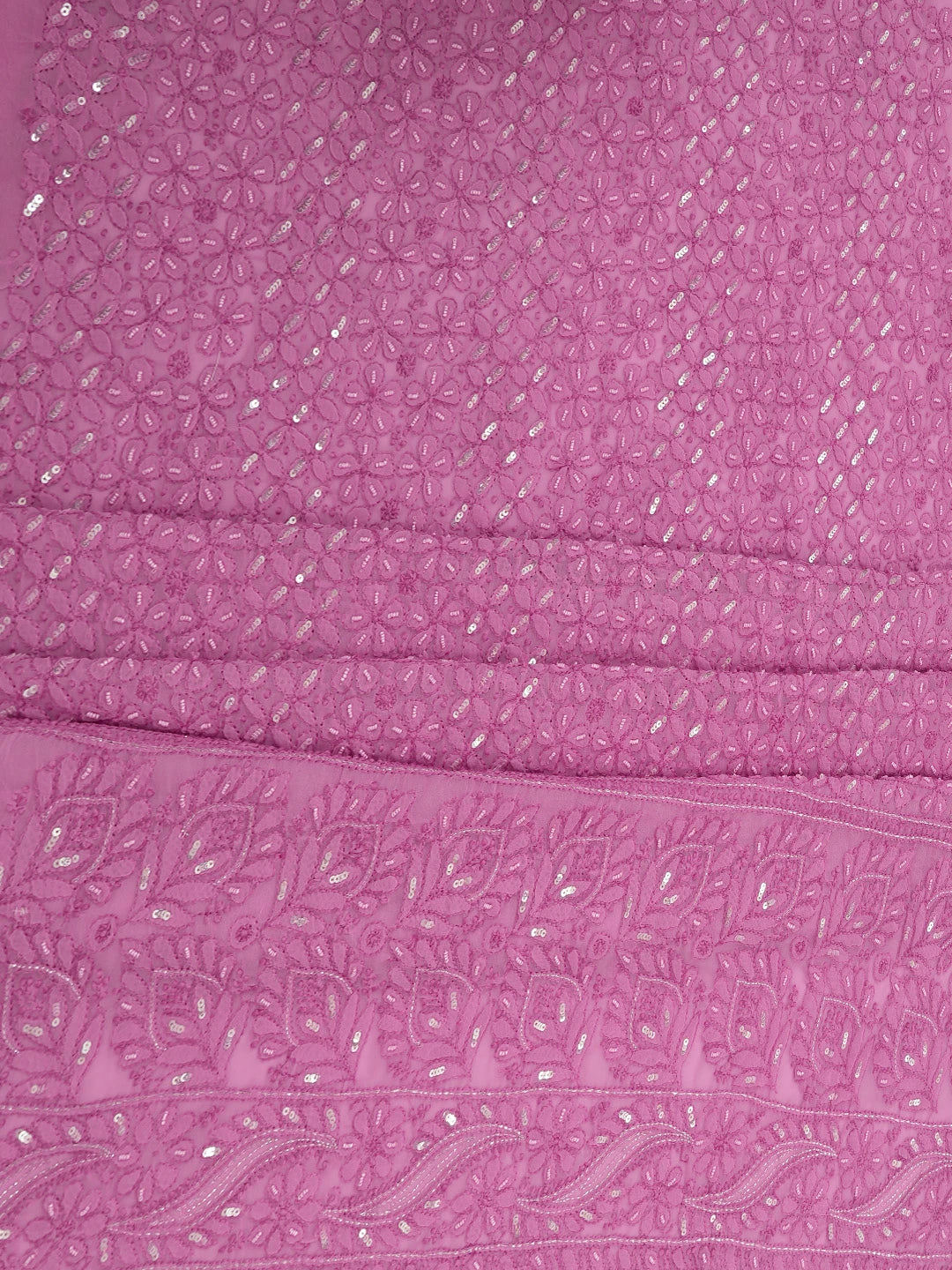 Ada Hand Embroidered Pink Georgette Lucknowi Chikankari Unstitched Suit Piece With Pearl Work 01A749941