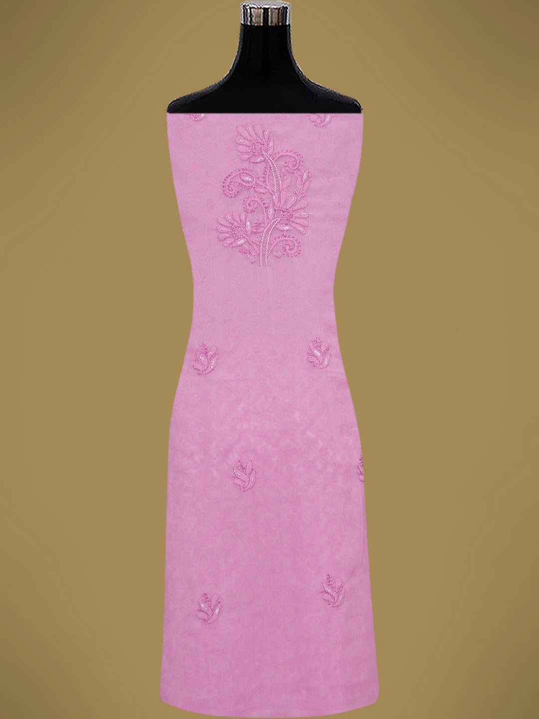 Ada Hand Embroidered Pink Georgette Lucknowi Chikankari Unstitched Suit Piece With Pearl Work 01A749941