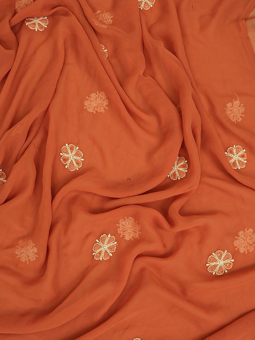 Ada Hand Embroidered Rust Red Georgette Lucknowi Chikankari Unstitched Suit Piece With Cutdana Work 01A685440