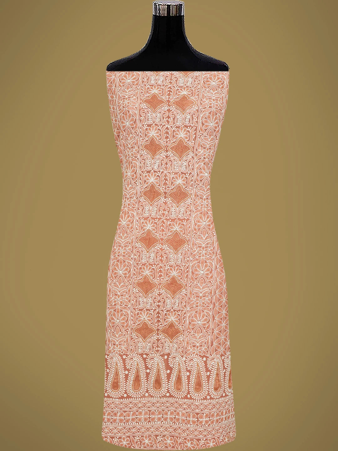 Ada Hand Embroidered Rust Red Georgette Lucknowi Chikankari Unstitched Suit Piece With Cutdana Work 01A685440