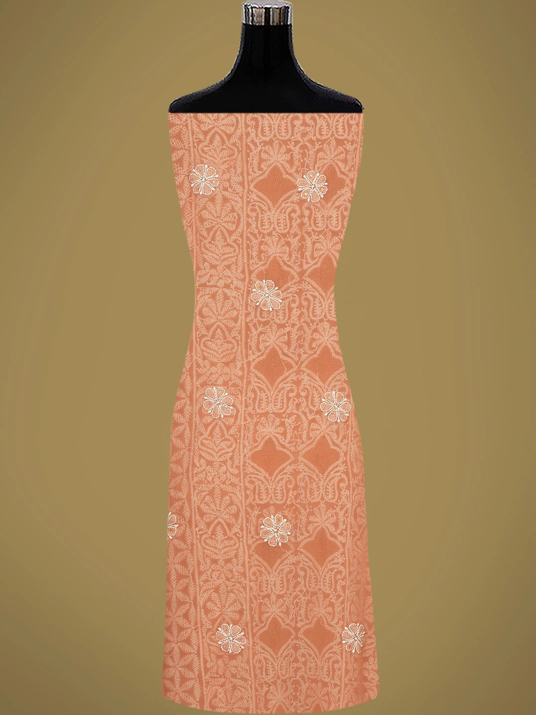 Ada Hand Embroidered Rust Red Georgette Lucknowi Chikankari Unstitched Suit Piece With Cutdana Work 01A685440