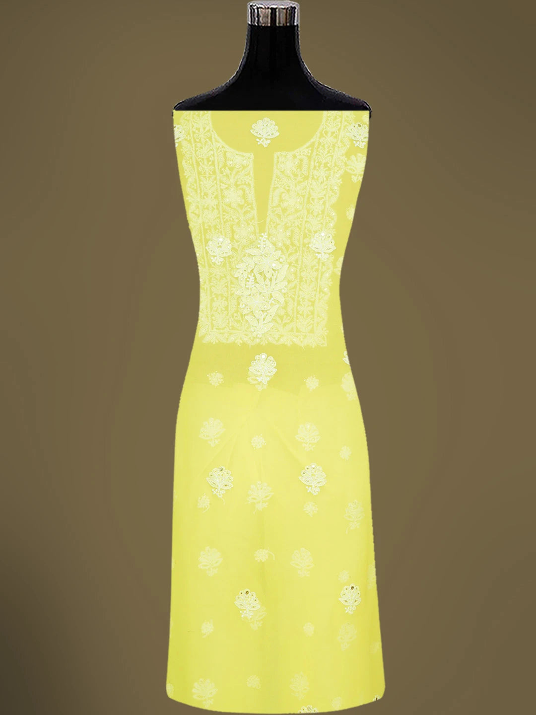 Ada Hand Embroidered Lemon Yellow Georgette Lucknowi Chikankari Unstitched Suit Piece With Muqaish Work 01A713256