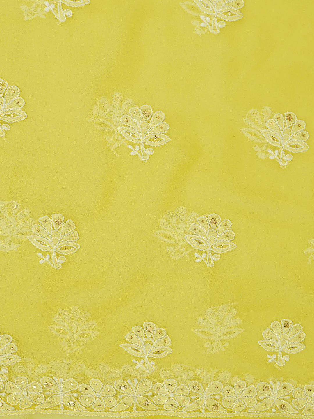 Ada Hand Embroidered Lemon Yellow Georgette Lucknowi Chikankari Unstitched Suit Piece With Muqaish Work 01A713256