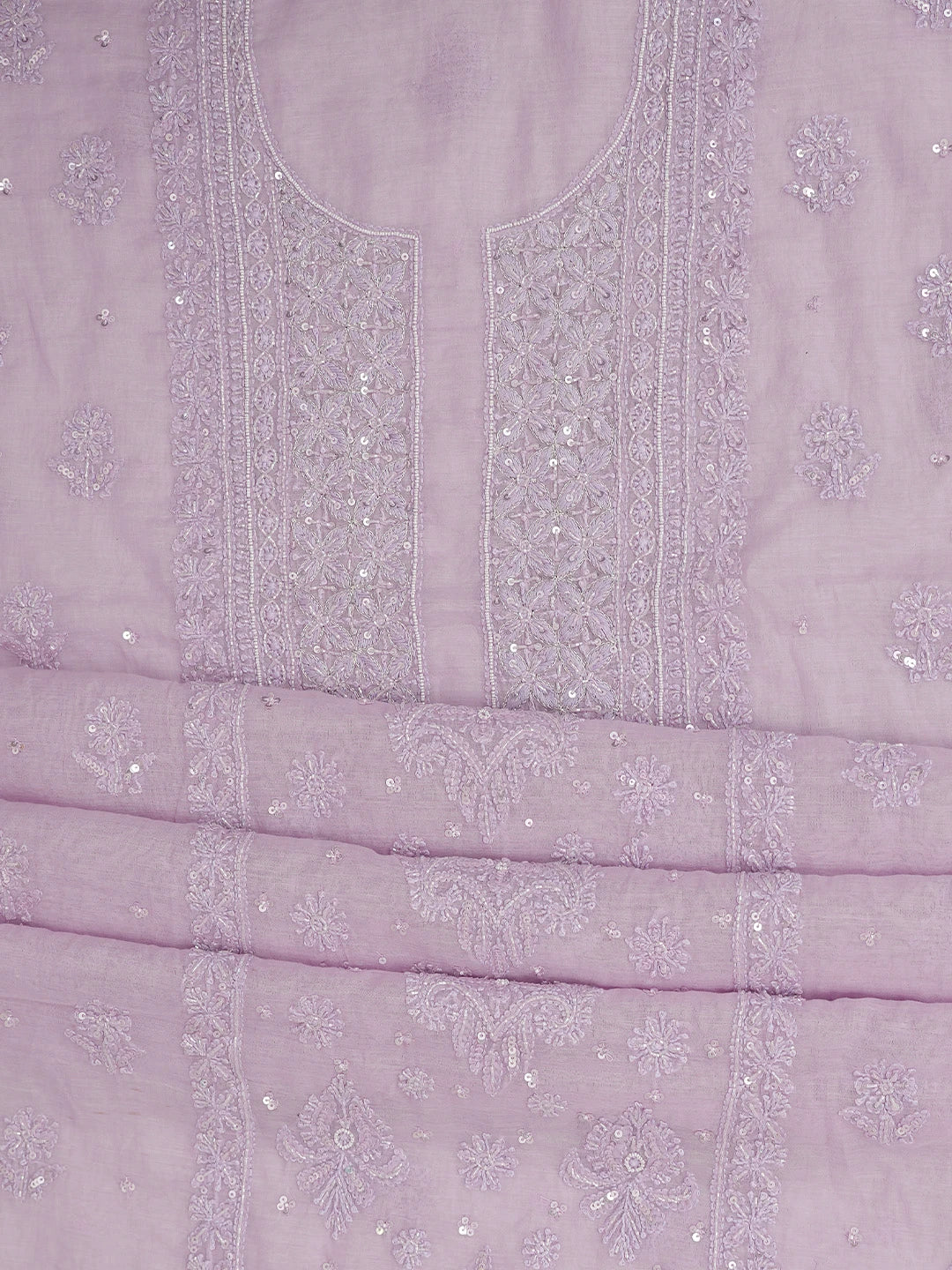 Ada Hand Embroidered Lavender Chanderi Lucknowi Chikankari Unstitched Kurta Dupatta Set With Cutdana Work 01A699626