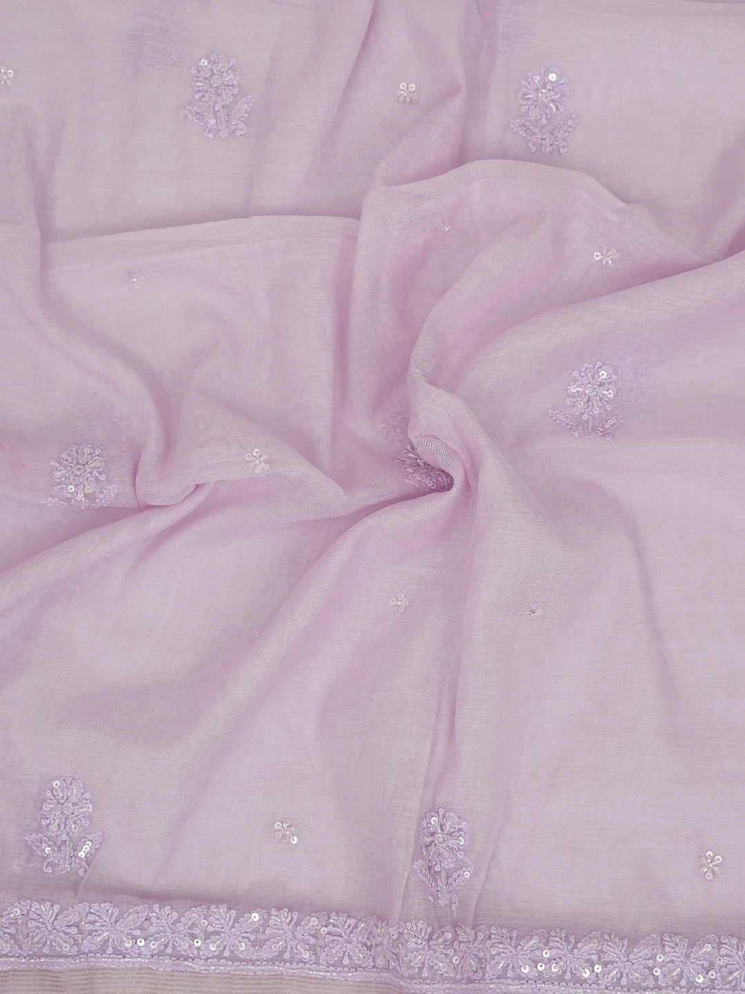 Ada Hand Embroidered Lavender Chanderi Lucknowi Chikankari Unstitched Kurta Dupatta Set With Cutdana Work 01A699626