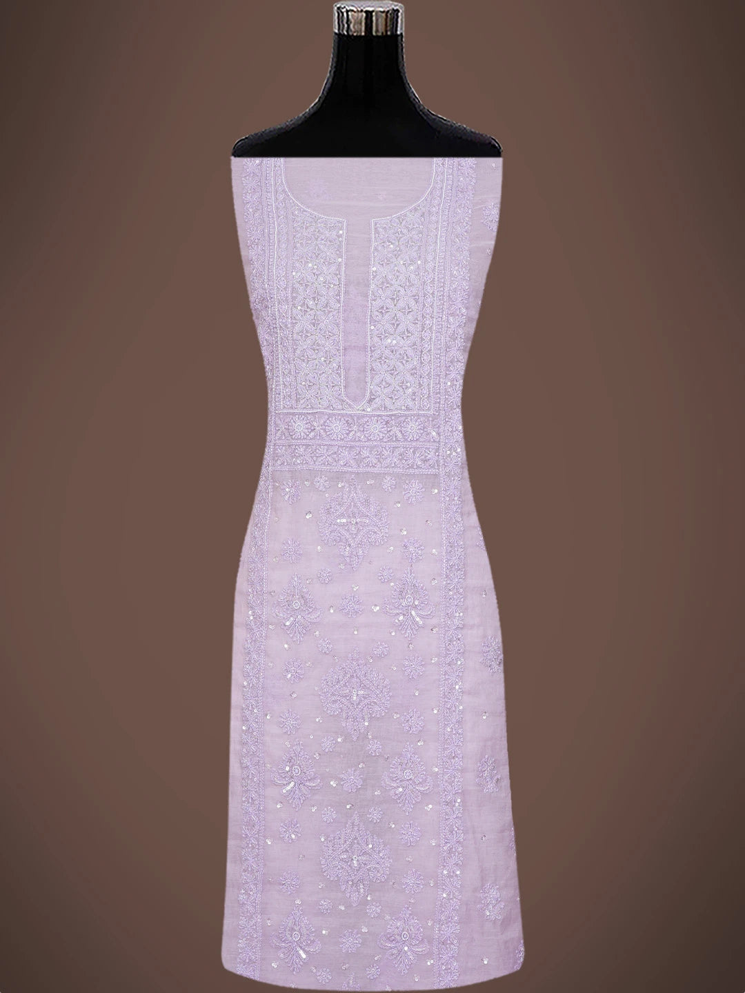 Ada Hand Embroidered Lavender Chanderi Lucknowi Chikankari Unstitched Kurta Dupatta Set With Cutdana Work 01A699626