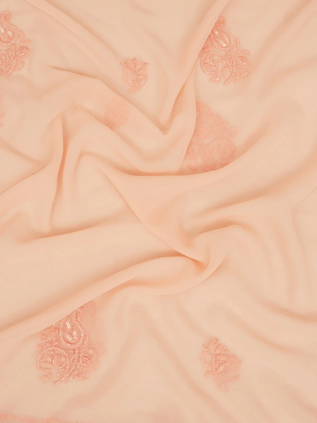 Ada Hand Embroidered Peach Georgette Lucknowi Chikankari Unstitched Suit Piece With Cutdana Work 01A713317