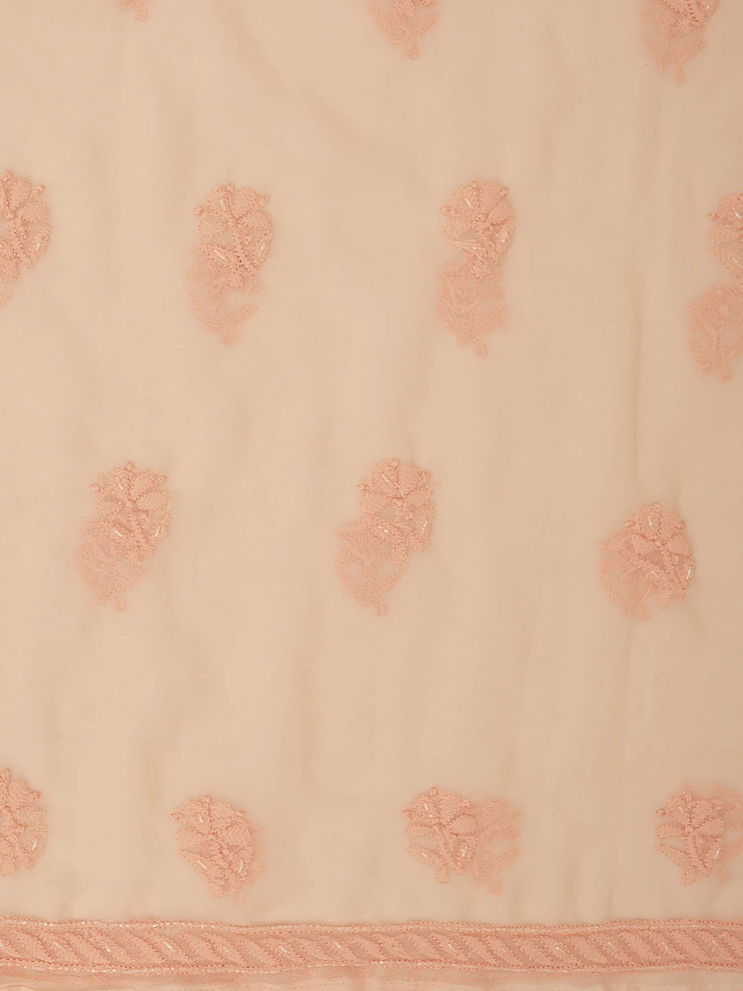 Ada Hand Embroidered Peach Georgette Lucknowi Chikankari Unstitched Suit Piece With Cutdana Work 01A713317