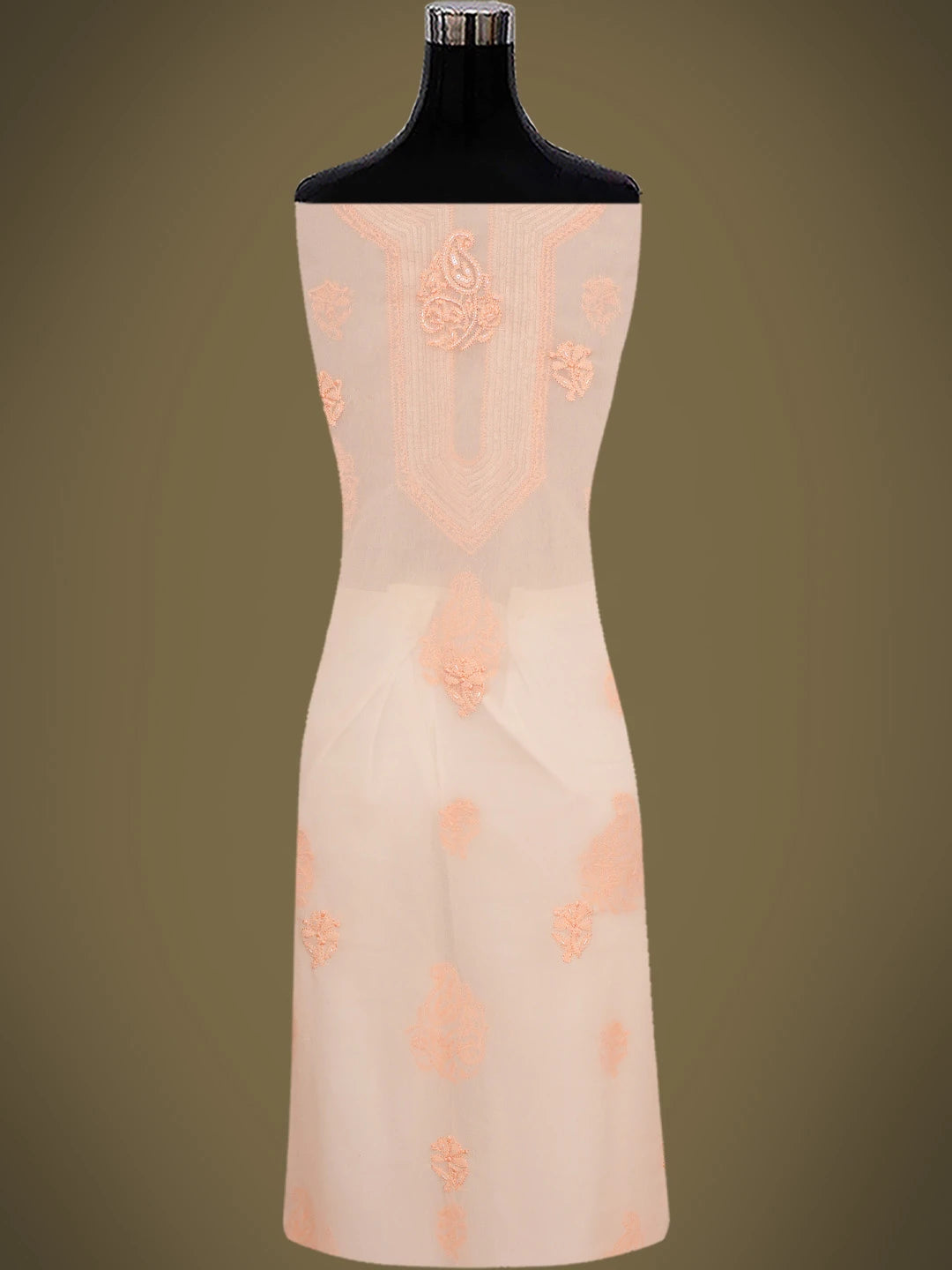 Ada Hand Embroidered Peach Georgette Lucknowi Chikankari Unstitched Suit Piece With Cutdana Work 01A713317