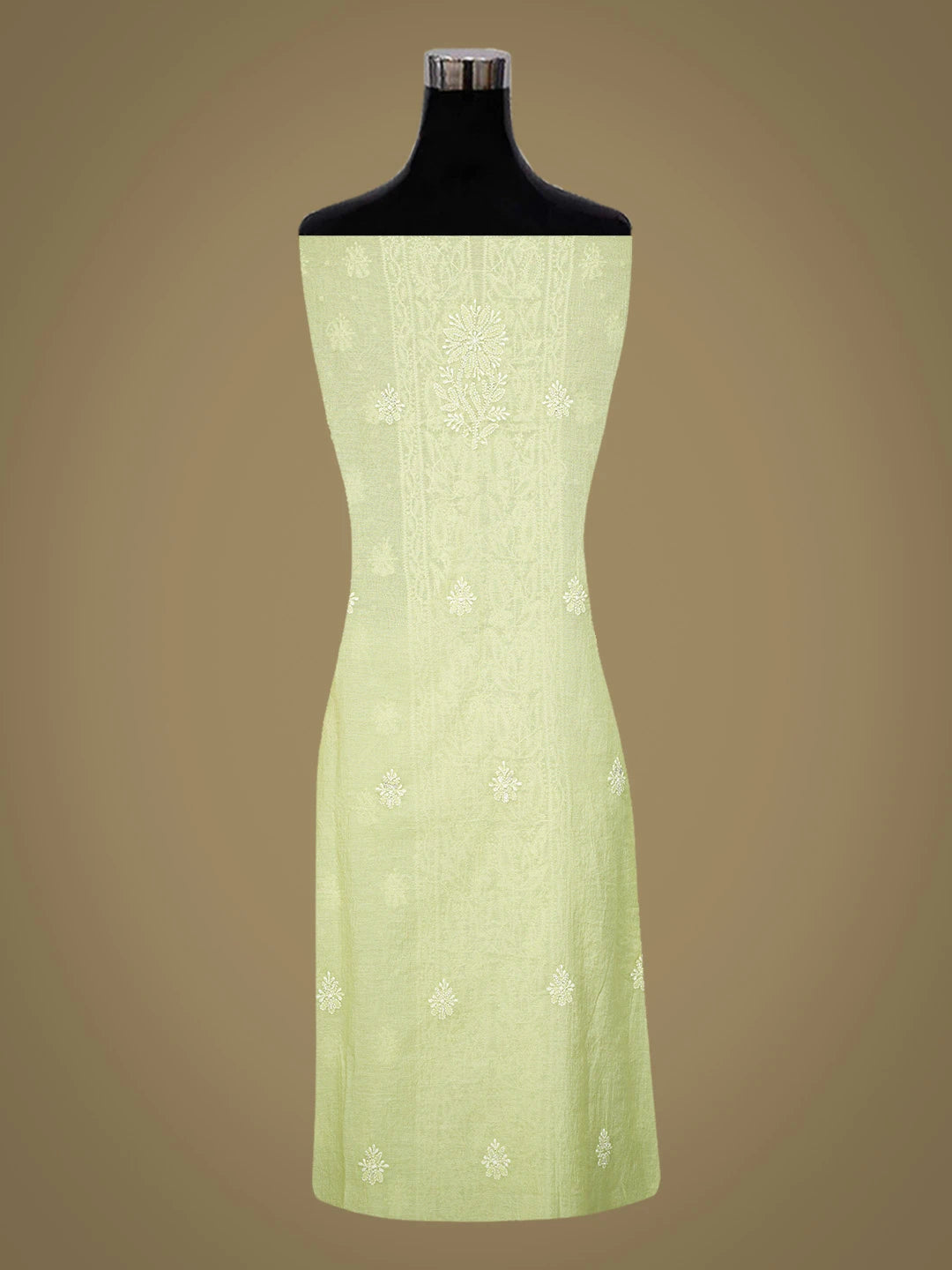 Ada Hand Embroidered Tea Green Chanderi Lucknowi Chikankari Unstitched Kurta Dupatta Set With Cutdana Work 01A737359