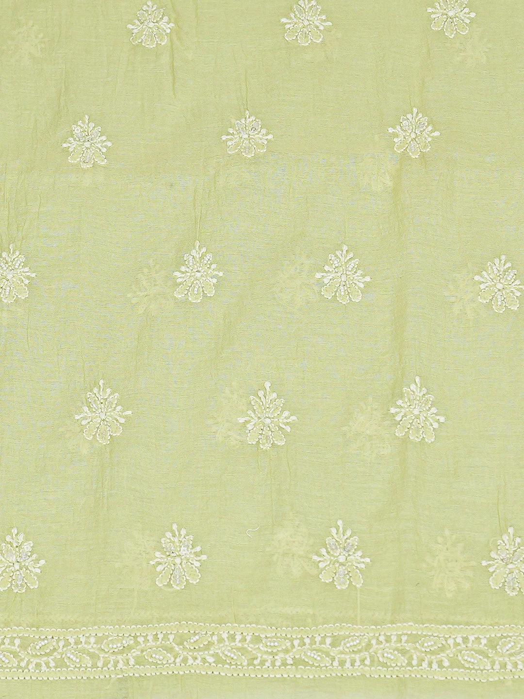 Ada Hand Embroidered Tea Green Chanderi Lucknowi Chikankari Unstitched Kurta Dupatta Set With Cutdana Work 01A737359